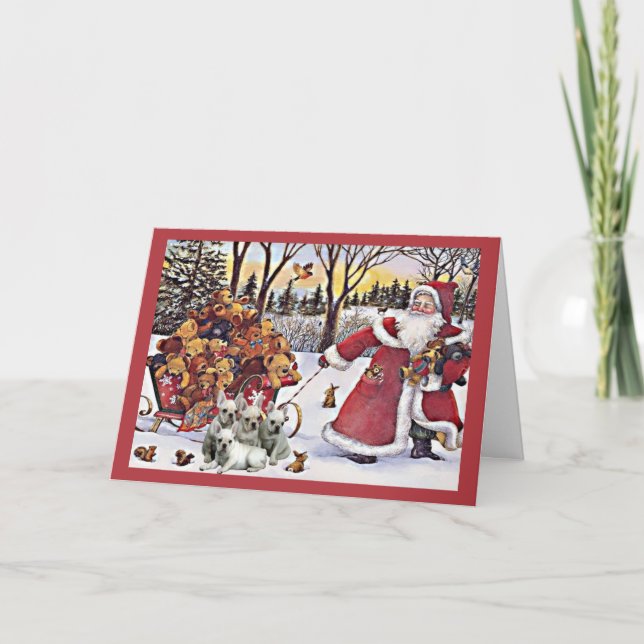 Carte de Noël Chien de taureaux Père Noël Ours (Devant)