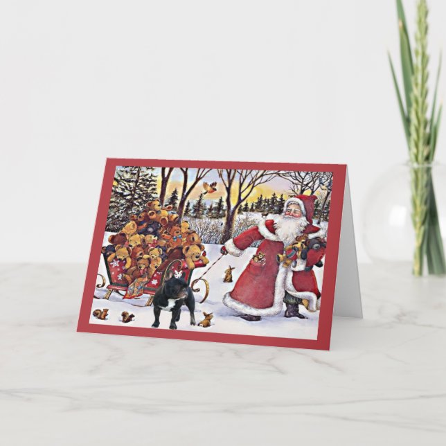 Carte de Noël Chien de taureaux Père Noël Ours (Devant)