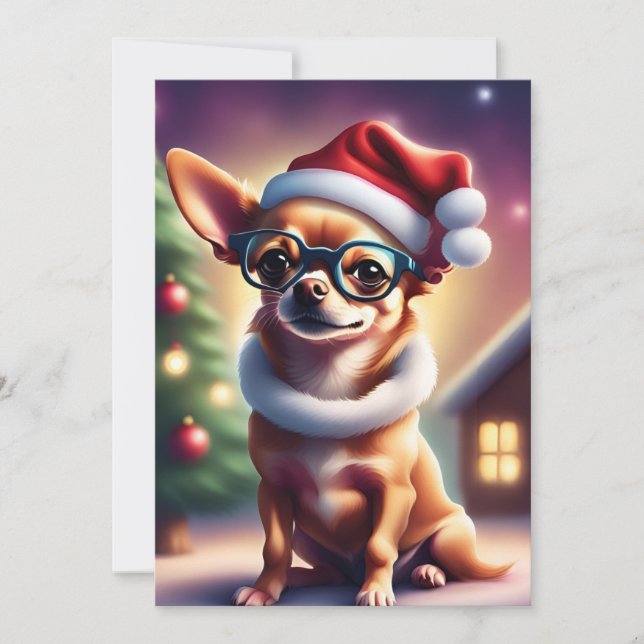 Carte de Noël Chihuahua Père Noël (Devant)