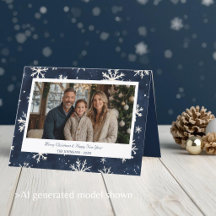 Carte de Noël classique Navy Snowflake