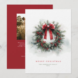 Carte de Noël classique Watercolor Wreath