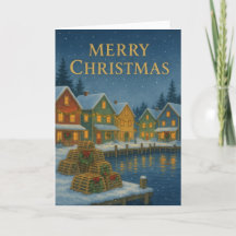 Carte de Noël Coastal Fishing Village