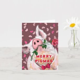 Carte de Noël Cochon Gentleman drôle avec Rose