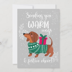 Carte de Noël "Cochonnet mignon" Chien teckel "Câl