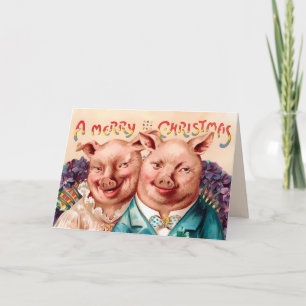 Carte de Noël cochons victoriens vintage