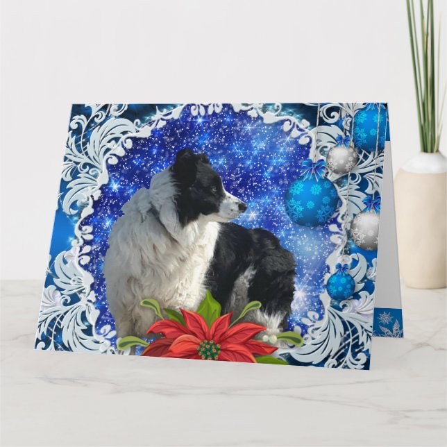 Carte de Noël Collie Bordure (Devant)