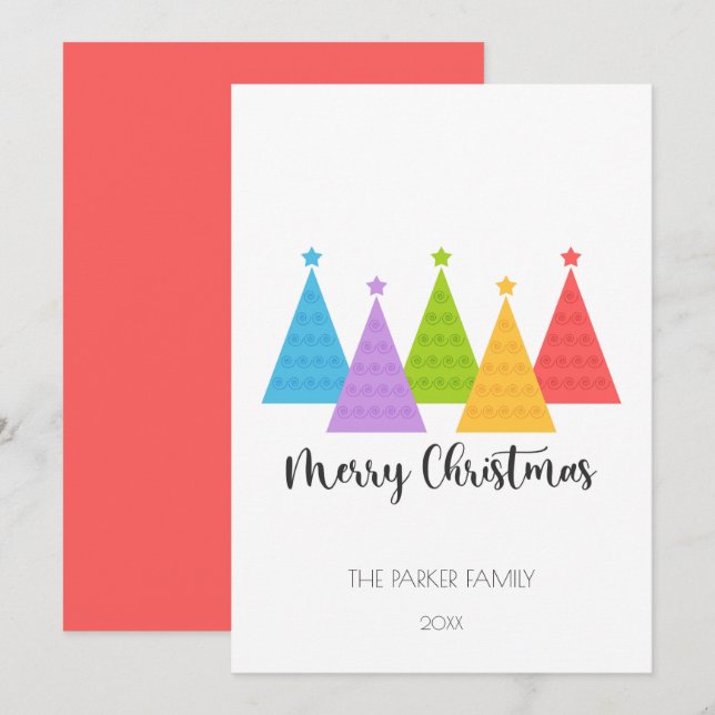 Carte de Noël colorée Arbres de Noël (Devant / Derrière)