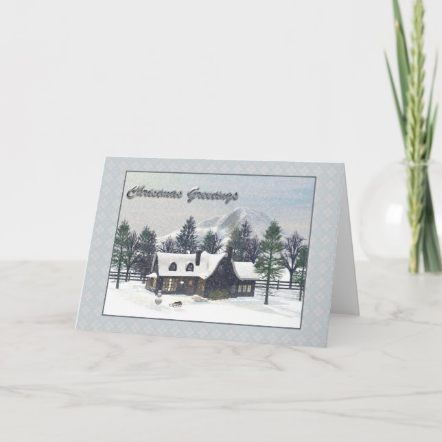 Carte de Noël Cottage hiver neige (Devant)