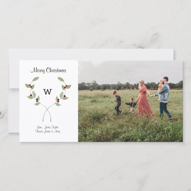 Carte de Noël couleur aquarelle Laurel et Plaid (Devant)
