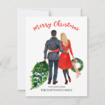 Carte de Noël Couple Holiday (cheveux noir, blonde
