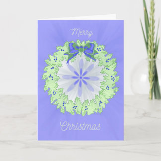 Carte de Noël Couronne verte sur Arrière - plan bl