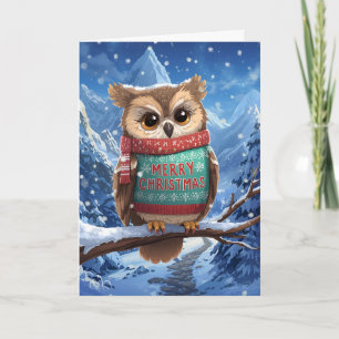 Carte de Noël Cozy Owl in the Mountains