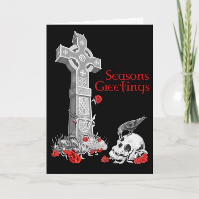 Carte de Noël Croix celtique et Corbeau (Devant)