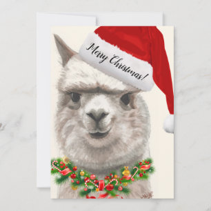 Carte de Noël Cute Alpaca Santa Hat Art original