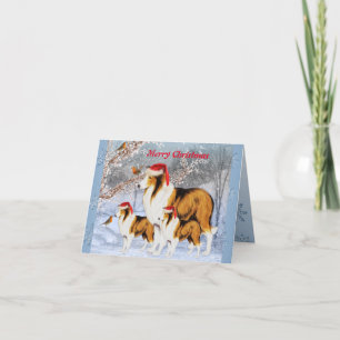 Carte de Noël Cute Collie Famille à Santa Hats