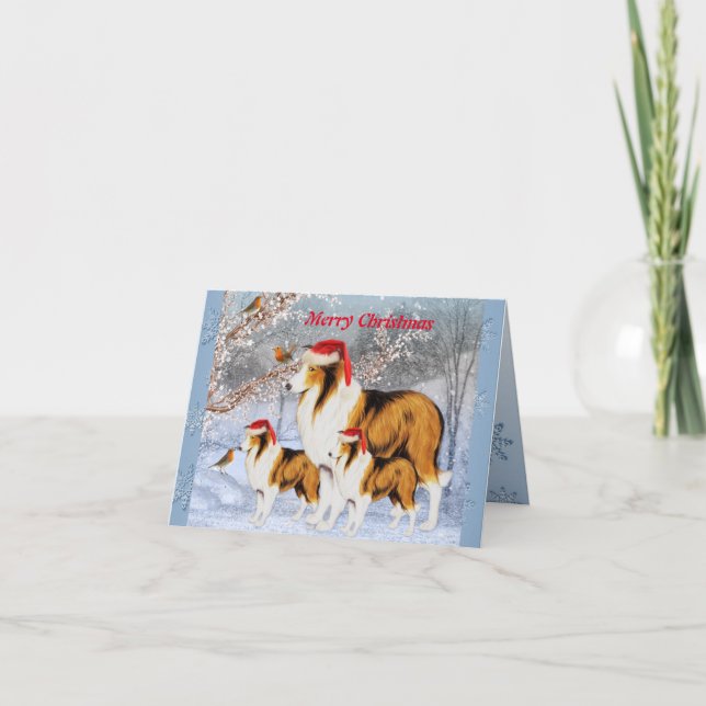 Carte de Noël Cute Collie Famille à Santa Hats (Devant)