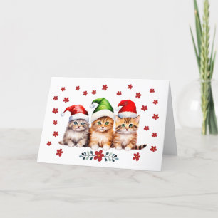 Carte de Noël Cute Kittens & Florals