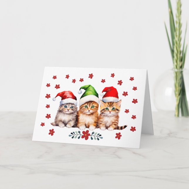 Carte de Noël Cute Kittens & Florals (Devant)