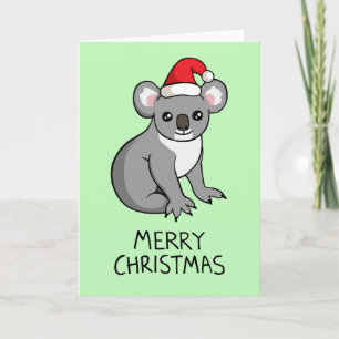 Carte de Noël Cute Koala Santa Hat Dessin Joyeux