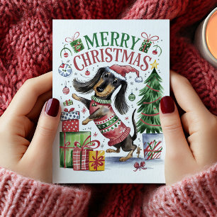 Carte de Noël Dachshund Aquarelle