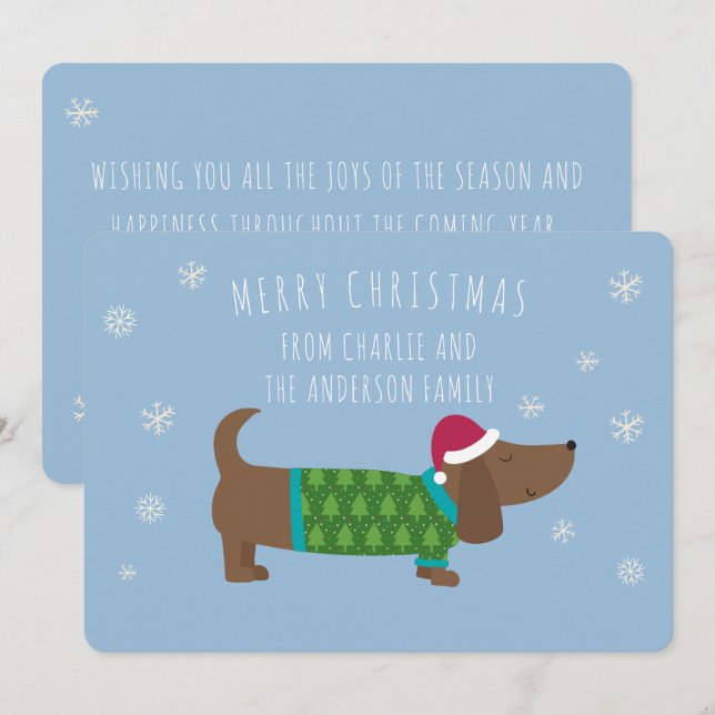 Carte de Noël Dachshund bleu Dachshund personnalis (Devant / Derrière)