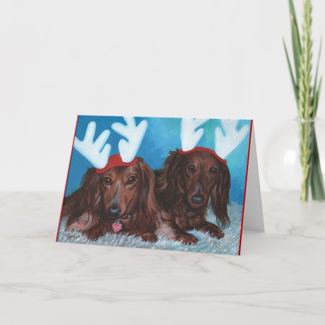 Carte de Noël Dachshund Doxie Pair (Devant)