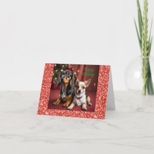 Carte de Noël Dachshund et Chihuahua