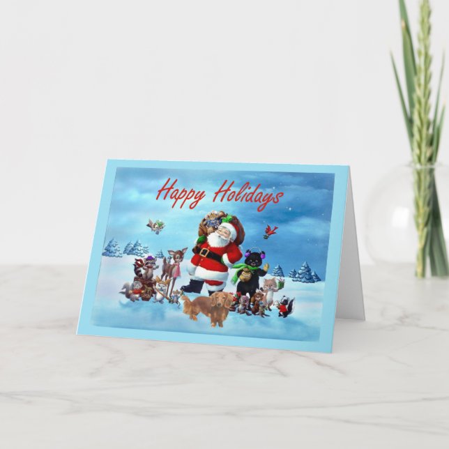 Carte de Noël Dachshund Père Noël Animaux2 (Devant)
