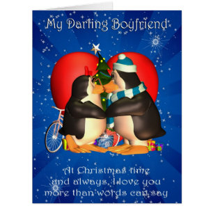 Carte de Noël d'ami avec embrasser des pingouins