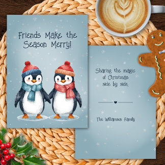 Carte de Noël d'amis manchots