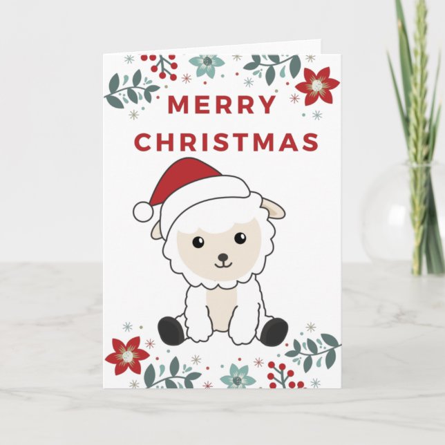 Carte de Noël d'animaux d'hiver de mouton de Noël (Devant)