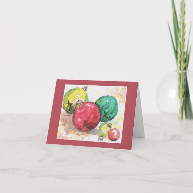 Carte de Noël d'aquarelle : Ornements (Devant)