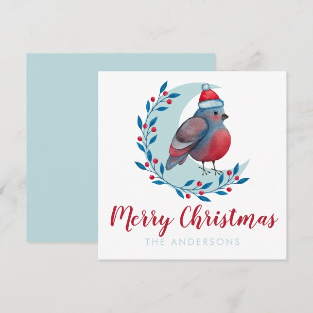 Carte de Noël d'aquarelle personnalisée sur la lun (Devant / Derrière)