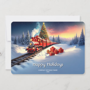 Carte de Noël d'arbre de Noël de train rouge