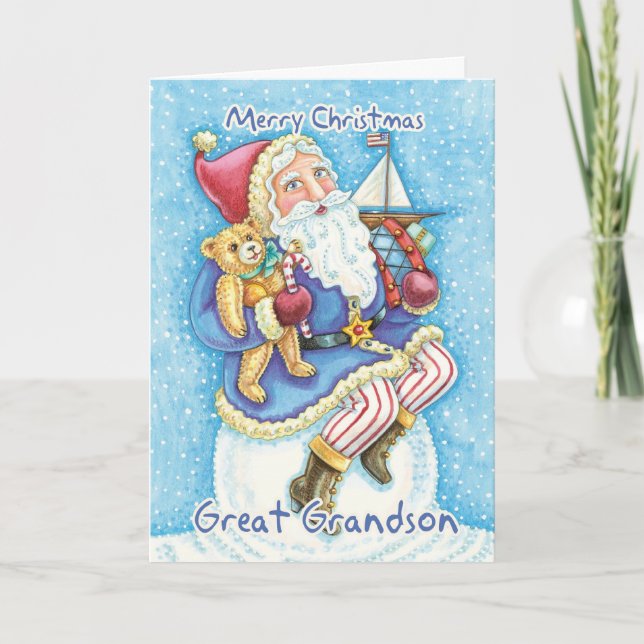 Carte de Noël d'arrière-petit-fils avec Père Noël (Devant)