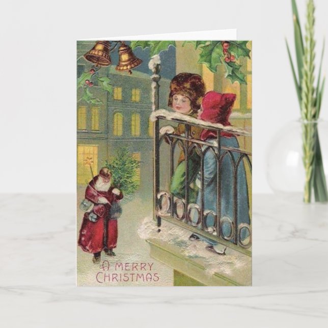 Carte de Noël d'arrivée Père Noël victorienne (Devant)