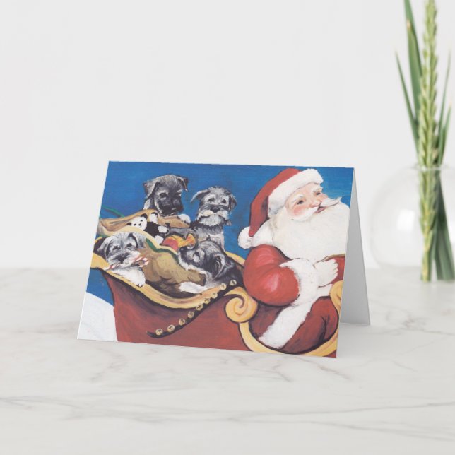 Carte de Noël d'art de chien de Père Noël de (Devant)