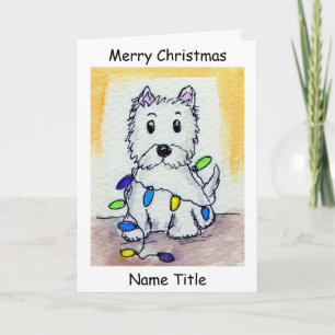 Carte de Noël d'art de lumières de Noël de Westie