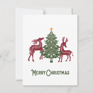 Carte de Noël d'art populaire avec renne et arbre
