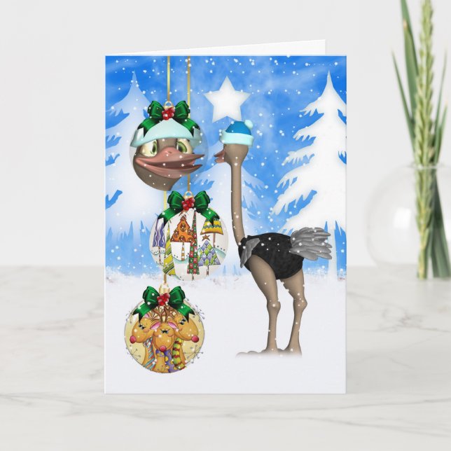Carte de Noël d'autruche d'amusement - Joyeux Noël (Devant)