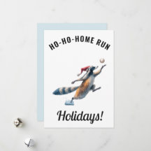 Carte de Noël de baseball – Raton laveur « Ho-Ho-H