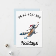 Carte de Noël de baseball – Raton laveur “Ho-Ho-Ho