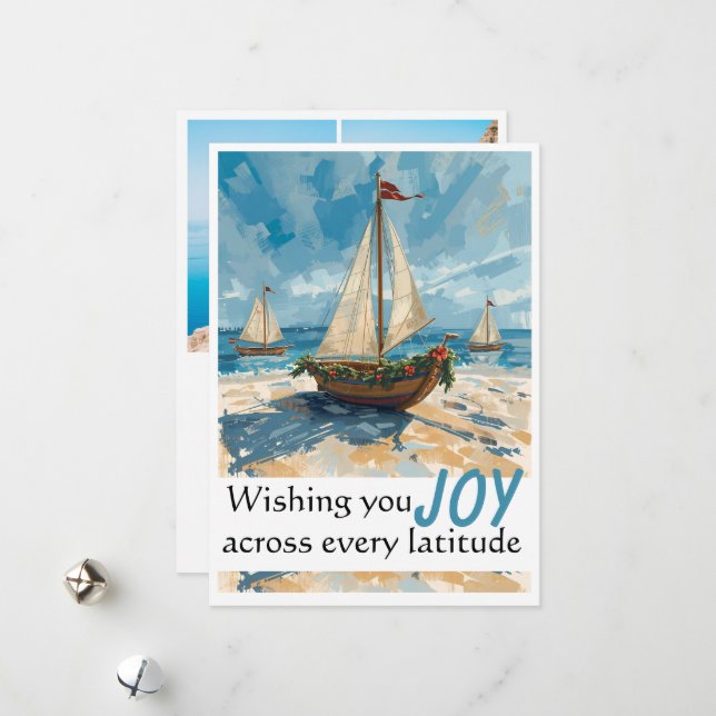 Carte de Noël de bateau à voile nautique (Devant/Arrière en situation)