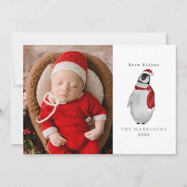 Carte de Noël de bébé manchot avec photo (Devant)