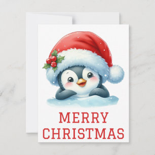 Carte de Noël de bébé manchot mignon