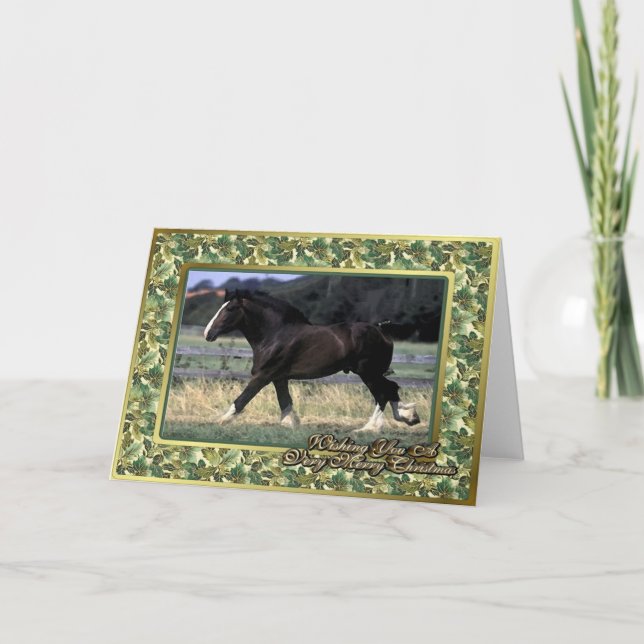 Carte de Noël de blanc de cheval de trait de Shire (Devant)
