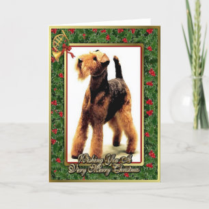Carte de Noël de blanc de chien d'Airedale Terrier