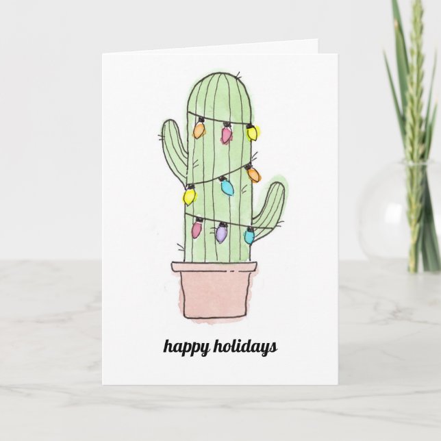 Carte de Noël de cactus d'aquarelle (Devant)