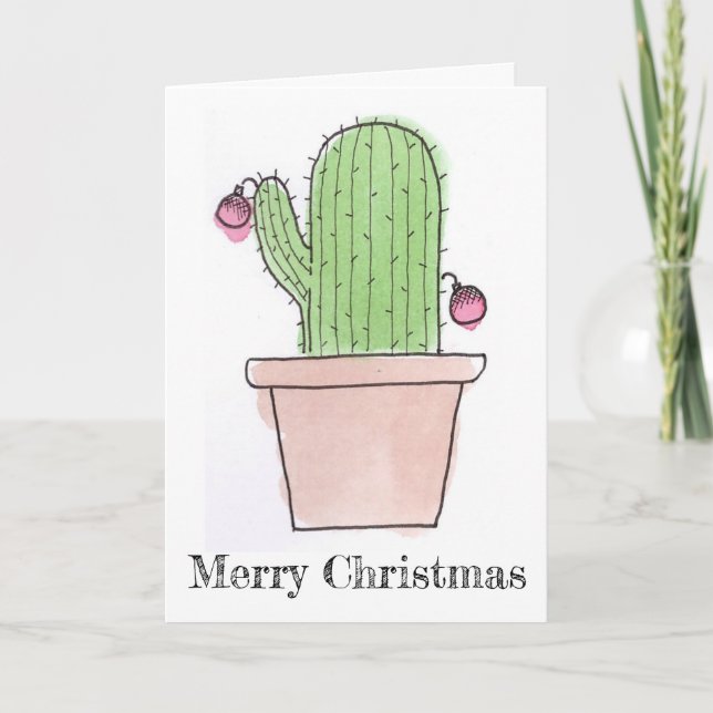 Carte de Noël de cactus d'aquarelle (Devant)