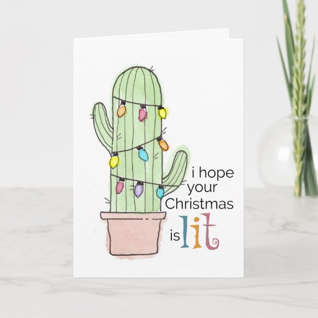 Carte de Noël de cactus d'aquarelle (Devant)